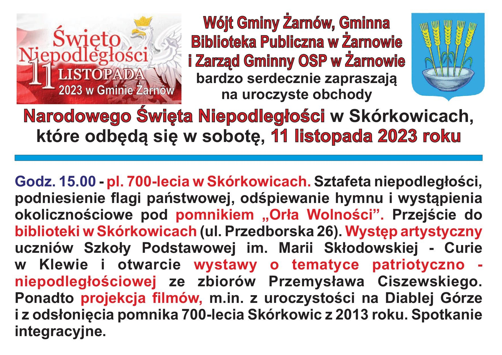 Święto Niepodległości `2023, plakat (Skórkowice)
